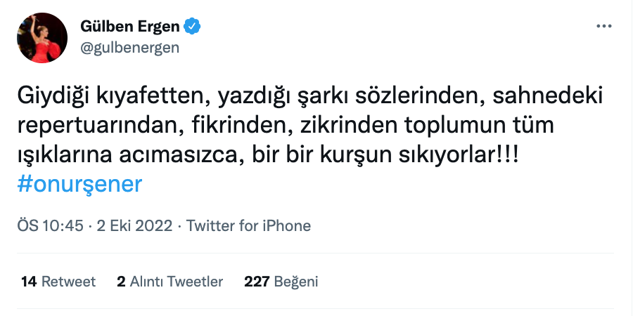 gulben ergen den onur sener in oldurulmesine sert tepki